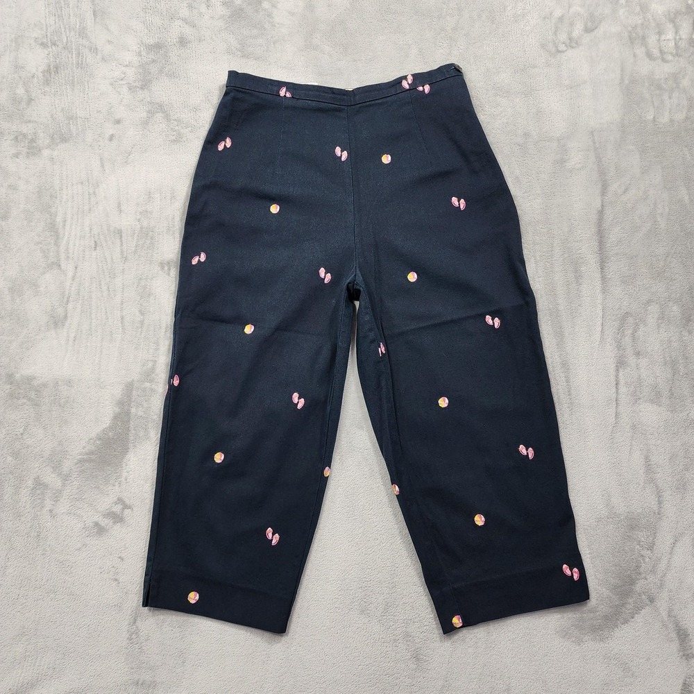 Vintage BRIGGS Casual Pants Womens S Blue Twill Capri Crop Beach Embroidered